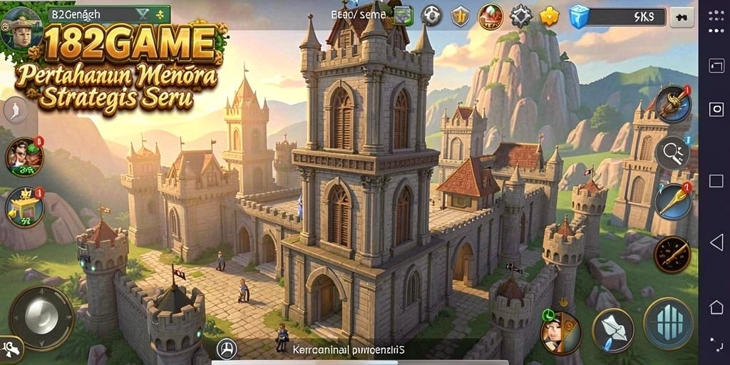 Screenshot gameplay <strong>182GAME</strong> menunjukkan pertarungan menara yang intens.