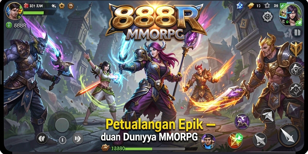 Screenshot game 888R yang menampilkan aksi seru dalam pertarungan MMORPG.
