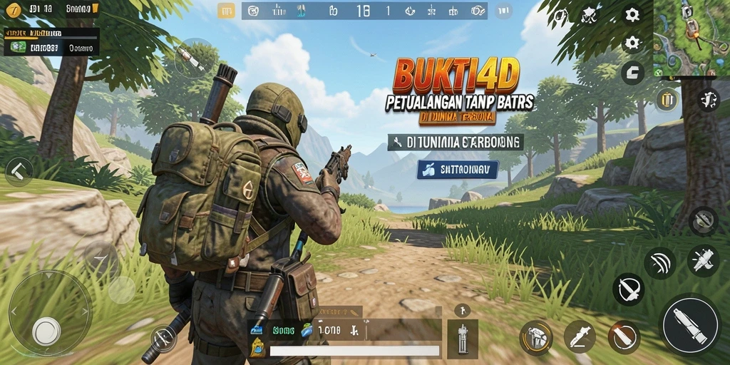 Screenshot gameplay BUKTI4D menampilkan eksplorasi bebas di dunia terbuka.