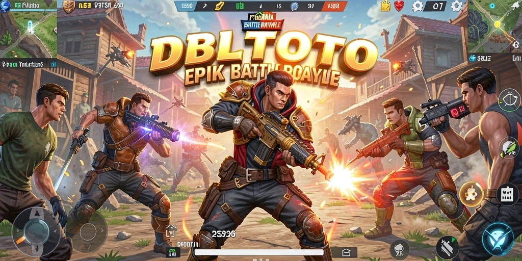 Screenshot game DBLTOTO menampilkan aksi tempur mendebarkan di arena Battle Royale.