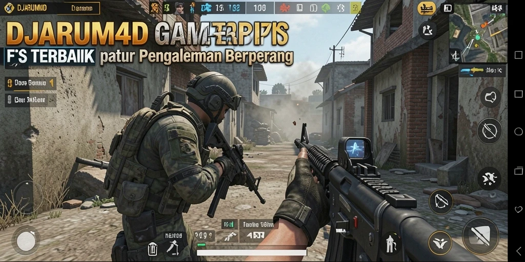 Tangkapan layar gameplay DJARUM4D yang menampilkan aksi FPS yang intens.