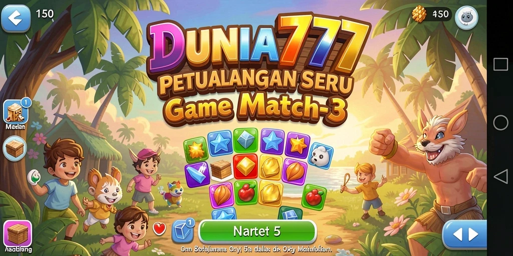 Tampilan screenshot DUNIA777 menampilkan gameplay mencocokkan permata yang seru.