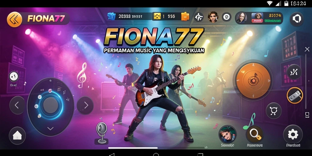 Tampilan gameplay FIONA77 dengan elemen musik yang menarik.