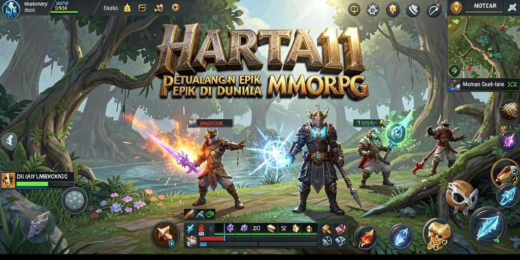 Screenshot HARTA11 yang menampilkan aksi pertempuran epik dalam MMORPG.