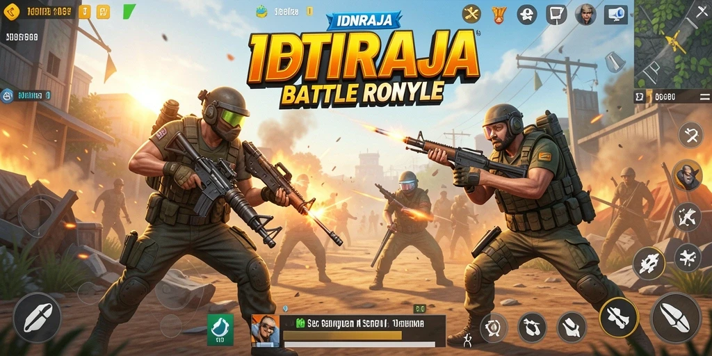 Screenshot gameplay IDNRAJA menampilkan pertempuran seru dalam Battle Royale.