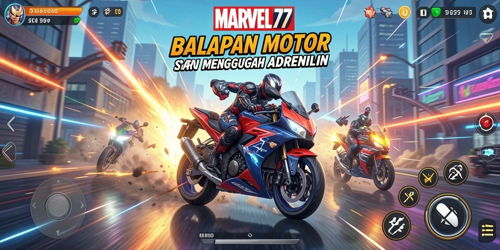 Tampilan gameplay seru dari balapan motor di MARVEL77.