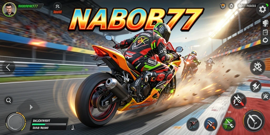 Tampilan gameplay NABOB77 yang mendebarkan di lintasan balap.