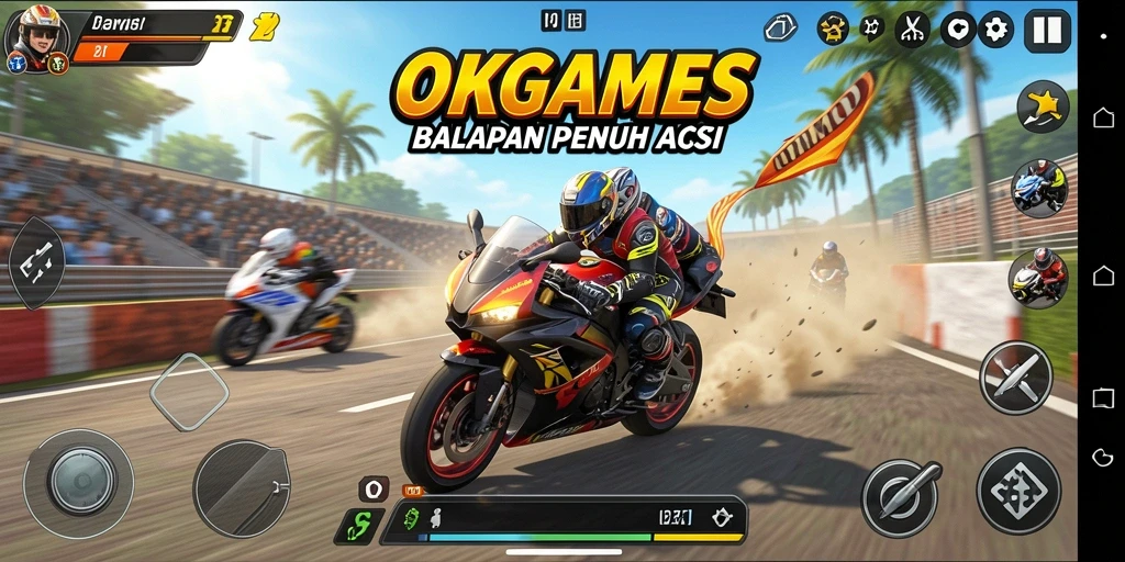 Gameplay seru balapan motor di OKGAMES dengan trek menantang.