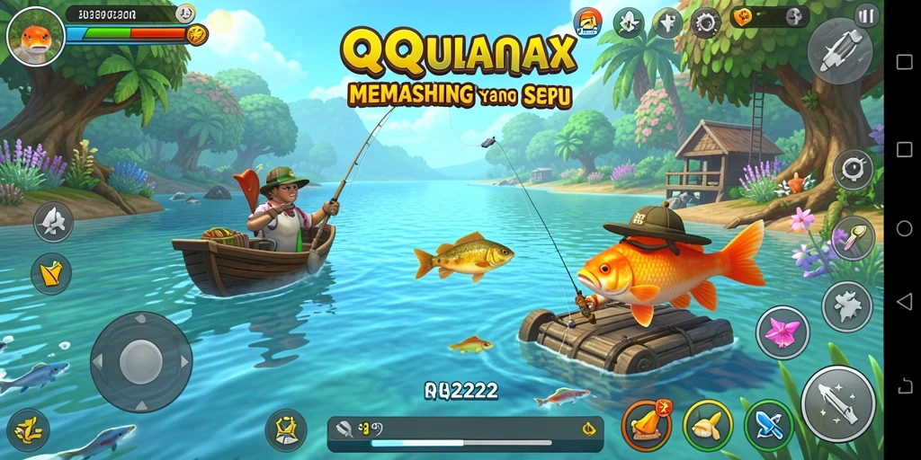 Screenshot gameplay QQ222 dengan aksi memancing yang seru.