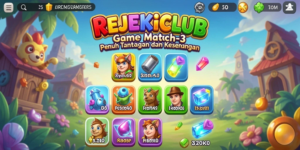 Tampilan gameplay seru dari REJEKICLUB dengan kombinasi objek yang menawan.