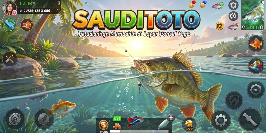 Screenshot utama SAUDITOTO menampilkan gameplay memancing yang mendalam.