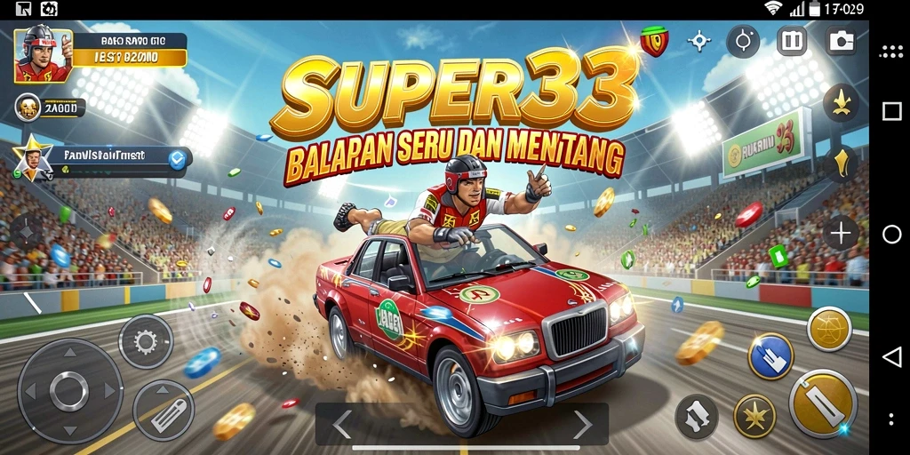 Tangkapan layar dari gameplay SUPER33 yang penuh kecepatan dan tantangan.