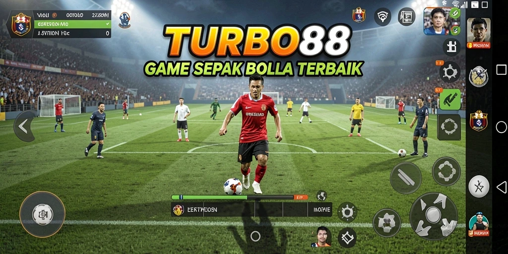 Tangkapan layar TURBO88 menampilkan aksi permainan sepak bola yang seru.