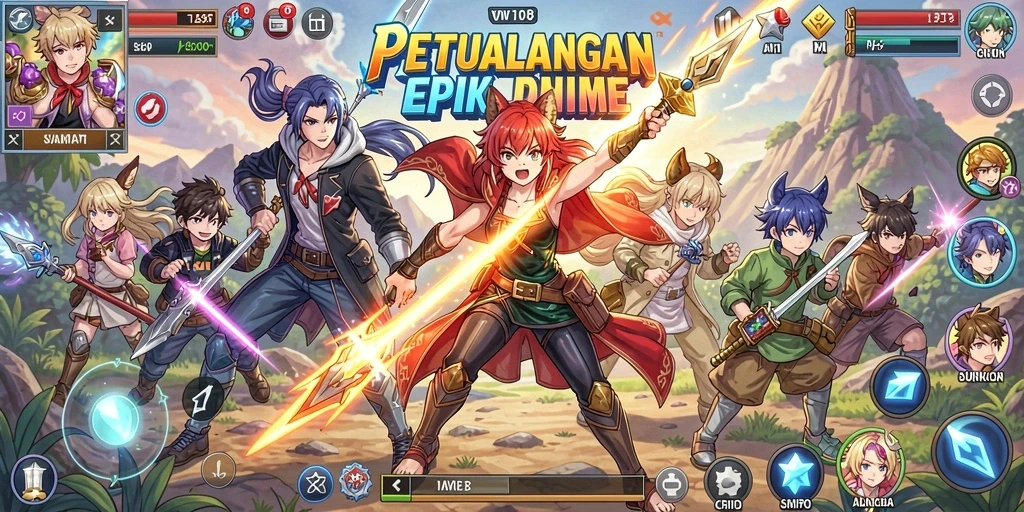 Tampilan gameplay VW108 dengan karakter anime yang dinamis.