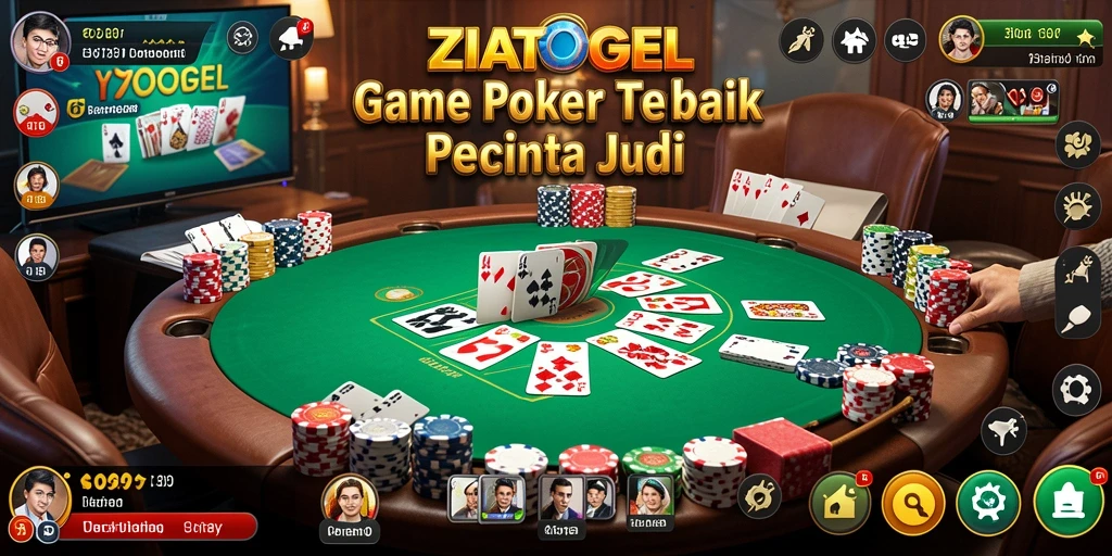 Tampilan gameplay ZIATOGEL menampilkan berbagai aksi seru dalam permainan Poker.